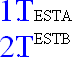 Both numbers are styled, both Ts are styled, the "ESTA" text is baseline-aligned with the first "1.T" text, and the "ESTB" text is top aligned with the "2.T" text.