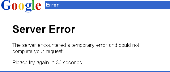 Google Server Error: The server encountered a temporary error and could not complete your request. Please try again in 30 seconds.